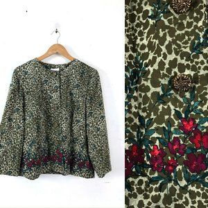 Vintage Floral Animal Print Jacket Dressy Lightweight Multicolor Size 12